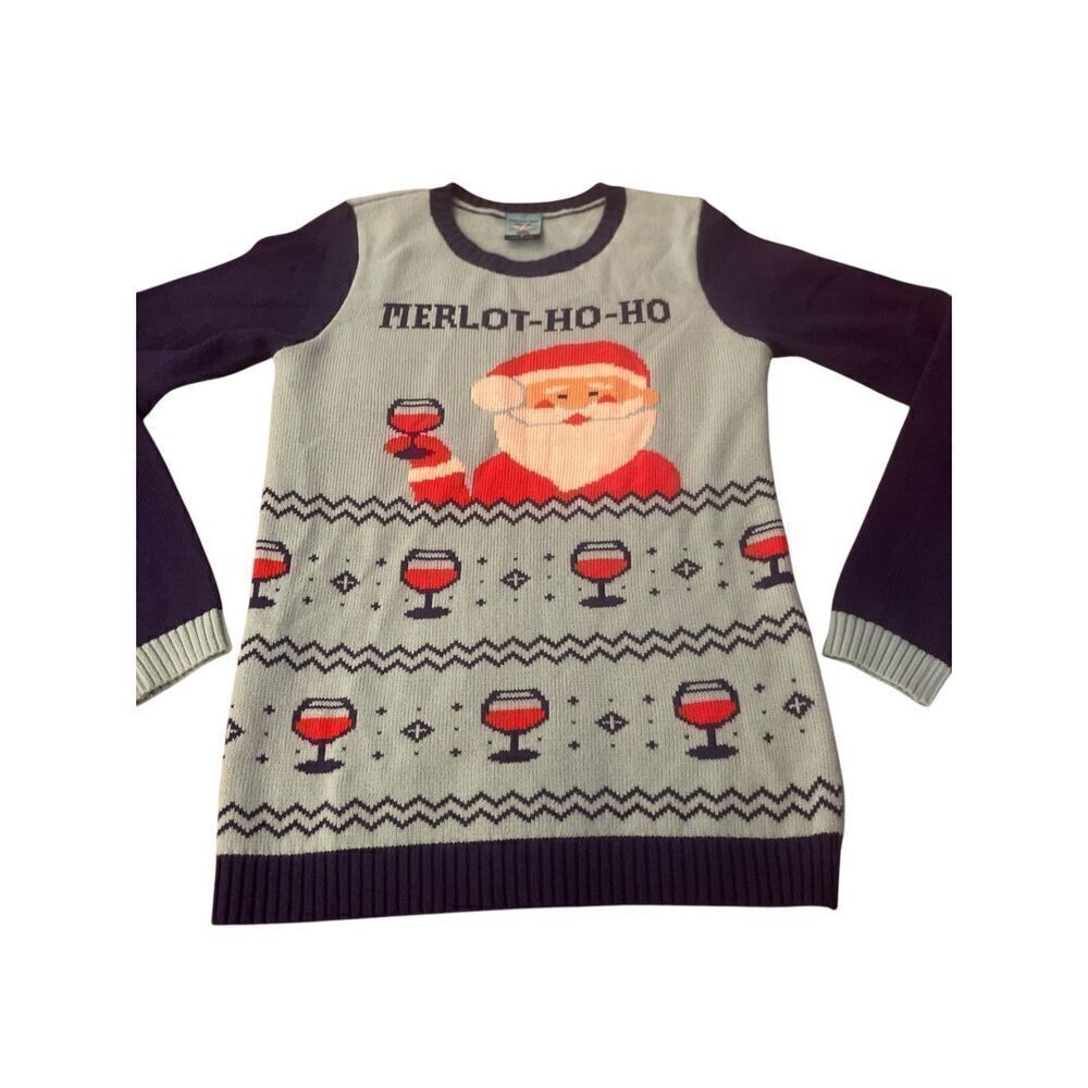 Norther Pole Pullover Merlot Ho Ho Drinking Santa Holiday Sweater Green/ Red S